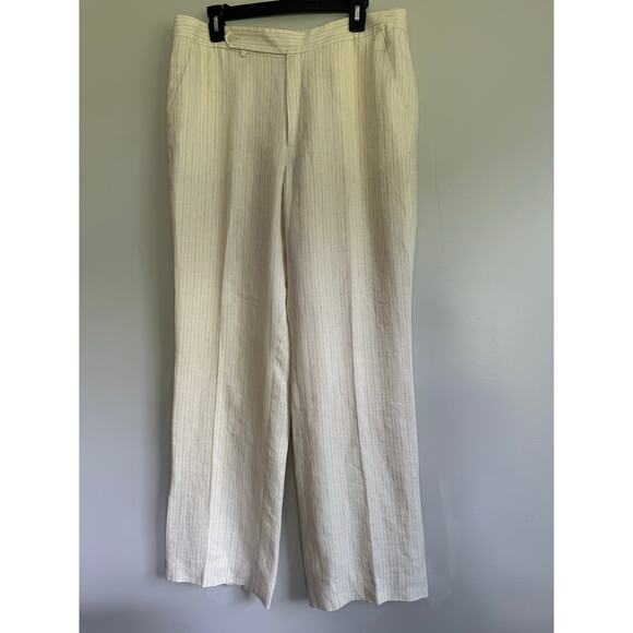 Lauren Ralph Lauren Linen cream/blue pinstripe pleated‎ wide leg pants size 14 - Picture 1 of 5